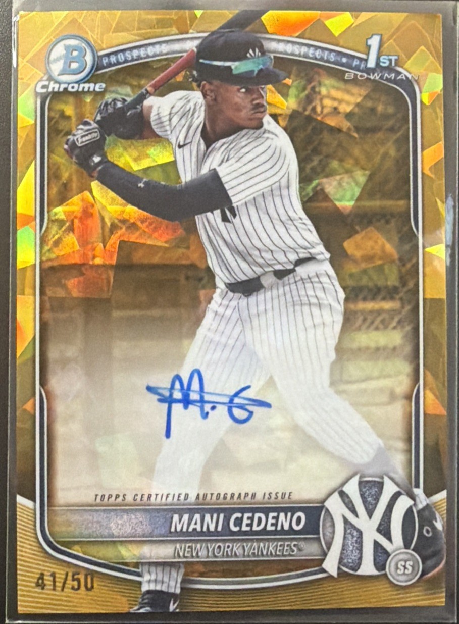 2025 Bowman Chrome Sapphire Mani Cedeno Bowman 1st Gold Sapphire Auto /50