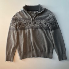 Eddie Bauer Men's Gray Geometric Knit 1/4 Zip Mock Neck Pullover Sweater Size S