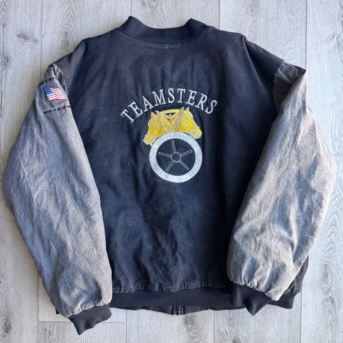 Vintage Nemesis Sportswear Teamsters Bomber Jacket 2XL Made in USA Black Gray - product listing photo