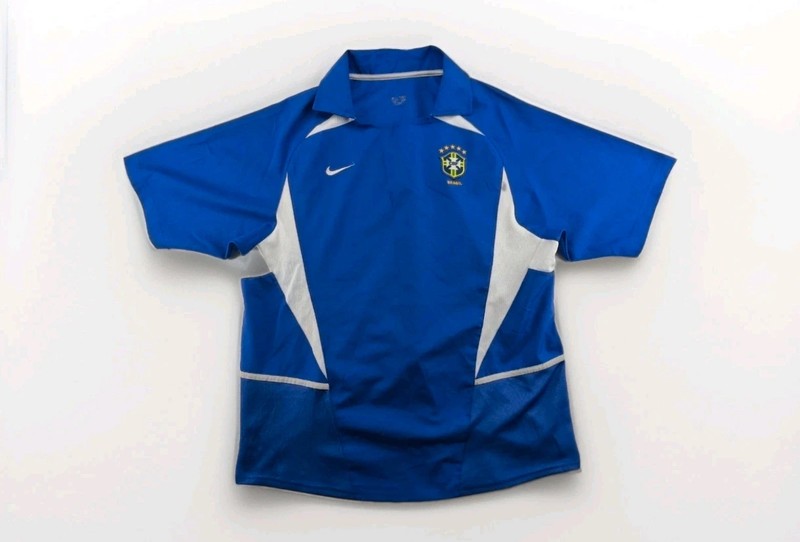 Nike Brasilien Trikot Vintage 2002 2004 Blau Auswärts CBF Brasil L Herren