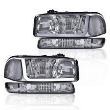 Smoky Chrome LED Headlights w/Bumper Lamps 99-07 GMC Sierra 1500 Yukon 01-07 HD