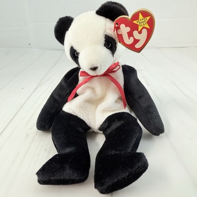 Ty Beanie Babies Fortune Black White Panda Bear 1998 PE Pellets Plush Teddy Bear