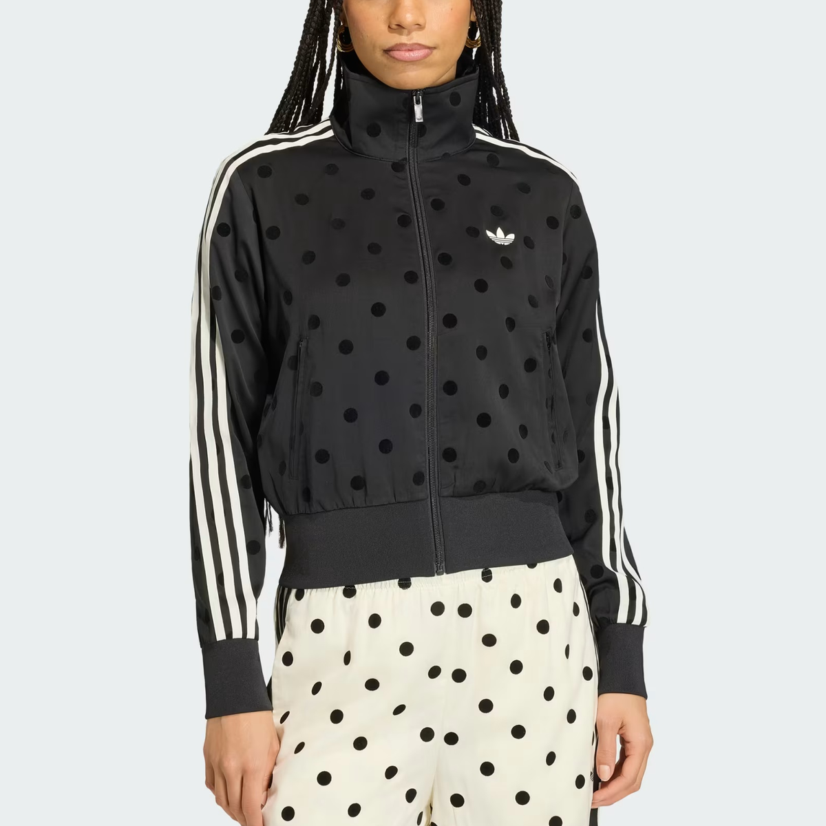 adidas Originals Satin Printed Polka Dot Sports Stand Collar Zip