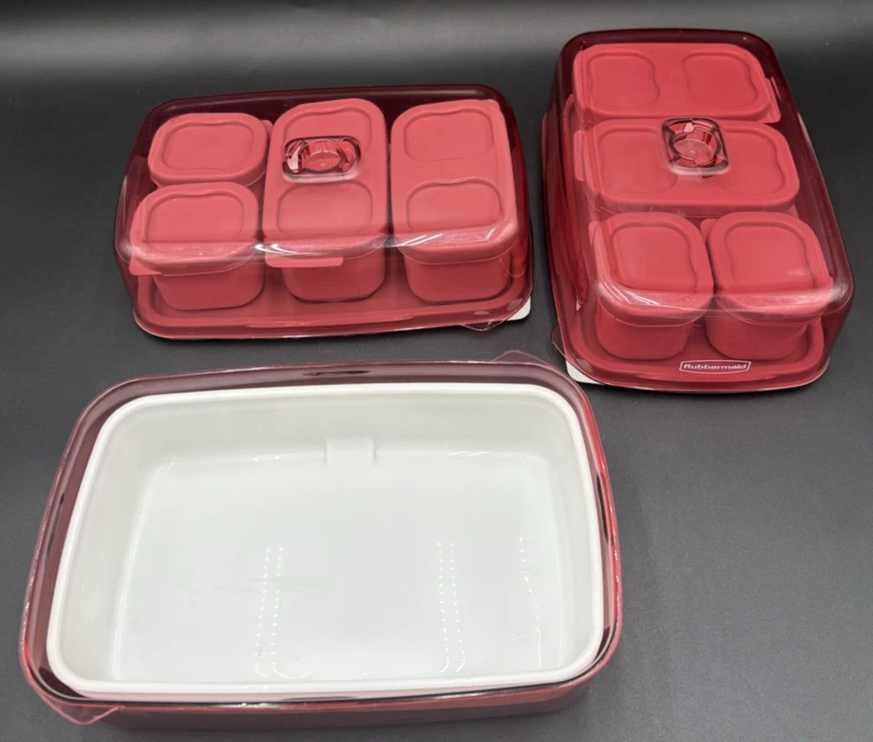 Juegos de cajas porcionadas Rubbermaid contenedores de almuerzo rojos Bento almacenamiento Foto 4 de 4