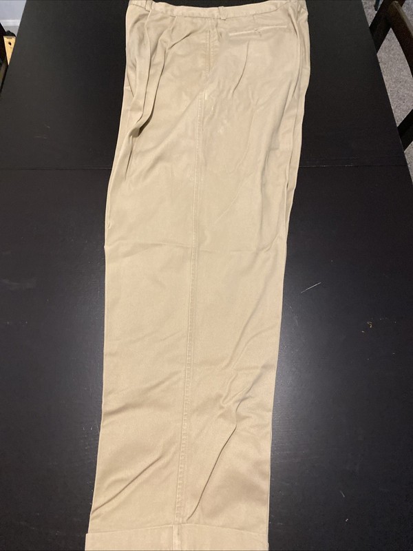 Perry Ellis Mens Pants 38x32 Beige Pleated Cuff 100% Cotton