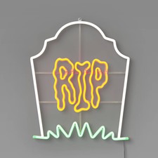 LED Tombstone "RIP" Flashing Neon Sign with Frame Halloween Silhouette