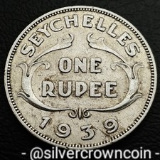 Seychelles 🇬🇧 🇸🇨 1 Rupee 1939. KM#4. Silver One Dollar coin. WWll. George Vl