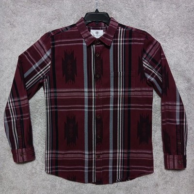 On The Byas Flannel Shirt Mens Medium Aztec Plaid Print Long Sleeve Button Up
