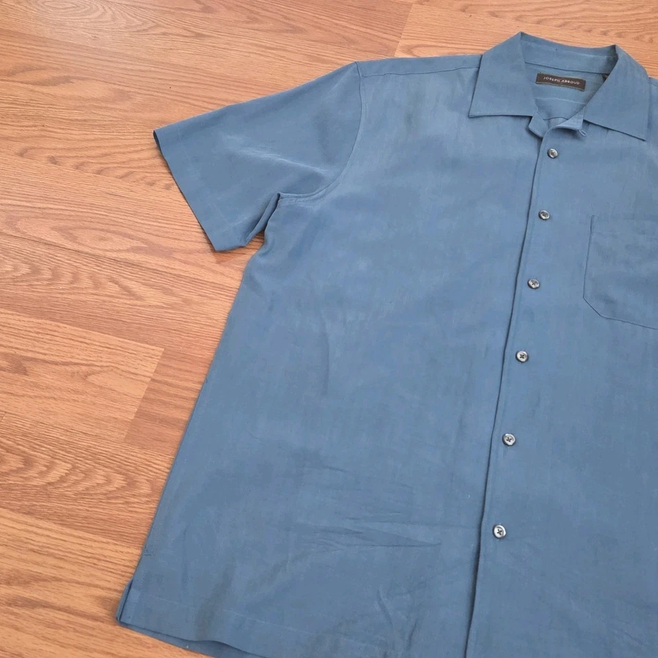 Cuello de campamento vintage seda Joseph Abboud para hombre medio azul verde azulado abotonado Foto 2 de 4