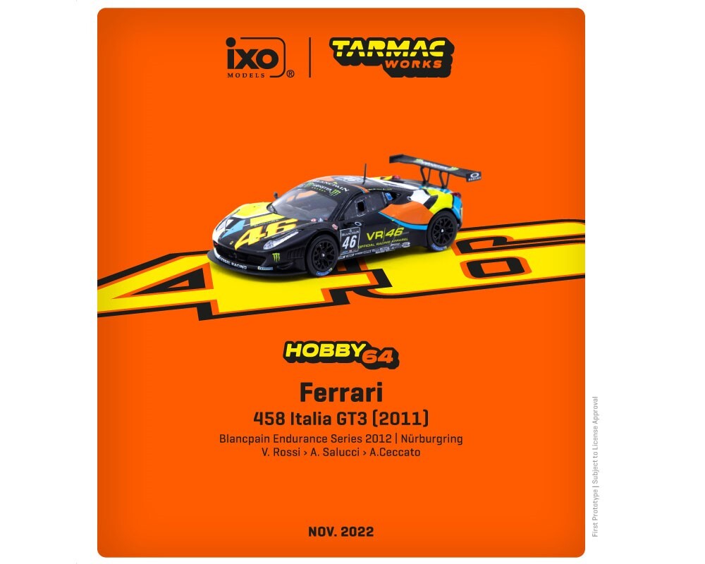 Tarmac Works 1:64 Ferrari 458 Italia GT3 2011 VR46 Blancpain