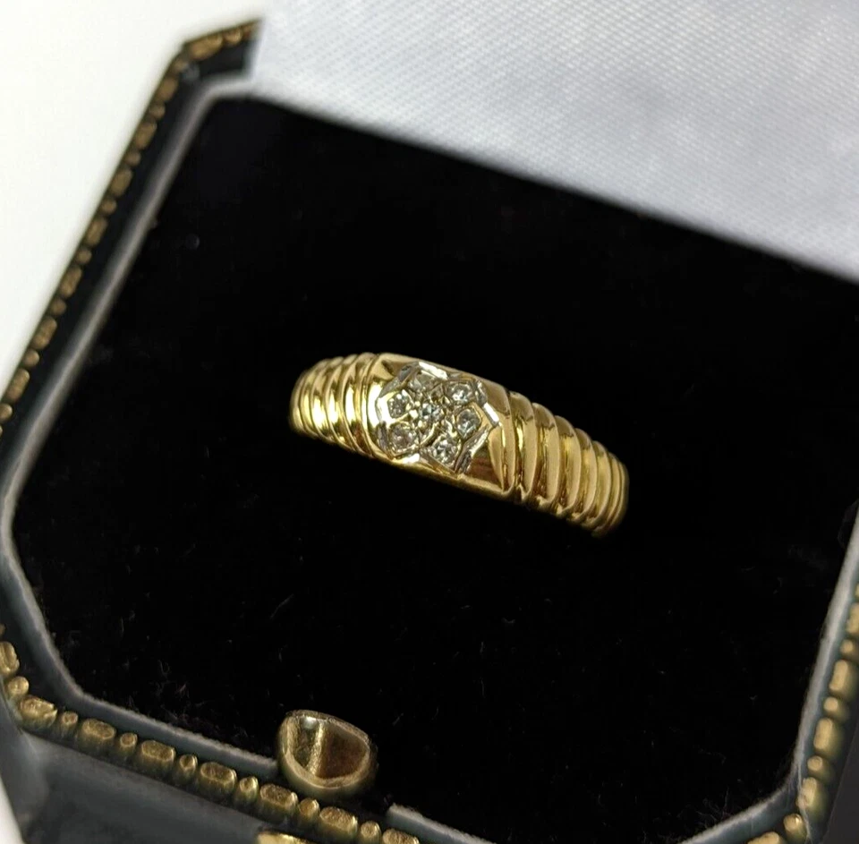 Anillo Cúpula Bomba Oro 18ct Estrella Diamante Vintage Croissant Banda Trenzada M/6 Foto 2 de 4
