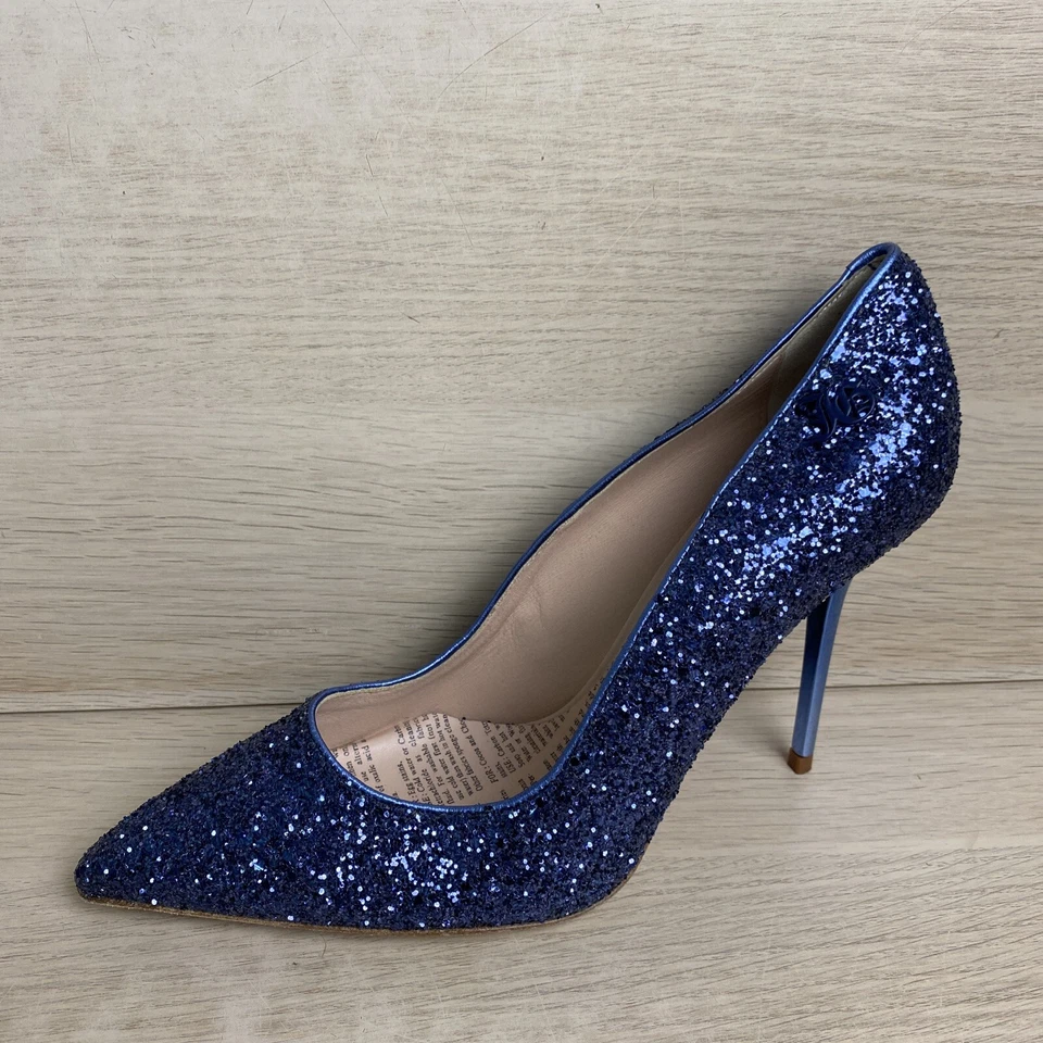 JOHN GALLIANO Blue Metallic Point Toe Slip On Glitter Pumps, Womens Size 40 - Image 3 of 4