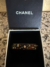 CHANEL 03A VINTAGE BLACK CC LOGO GLITTER EMBELLISHED HAIR CLIP BARRETTE BOX