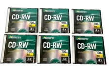 Lot of 6 Memorex CD-RW Rewritable Compact Discs-700MB, 80 Min., 1 x-4 x W/Cases