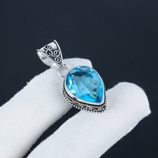 Schweizer Blau Topas Edelstein Handmade 925 Sterlingsilber Anhänger für Hochzeit