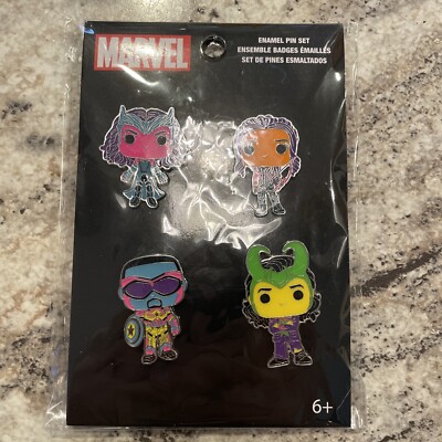 Funko POP! Marvel: 4pk Black Light Enamel Pin Set Wanda, Kate, Cap (Wilson) Loki