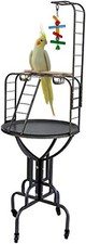 LARGE Deluxe Cockatiel Play Top Metal Long Neck Ladder Toy Hook Tray Perch Stand