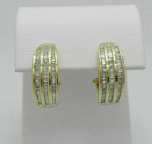 14K Yellow Gold Plated 2.50Ct Lab-Created Baguette Cut Diamond Hoop Earrings - Picture 2 of 2