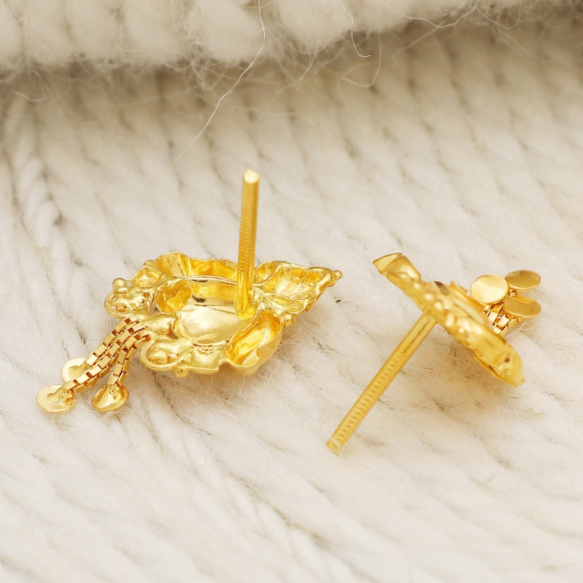 Xmas gift 22k Gold stud handmade Earrings 22kt Fine Gold