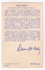 Dave McNally Signed 1968 Dexter Press Card