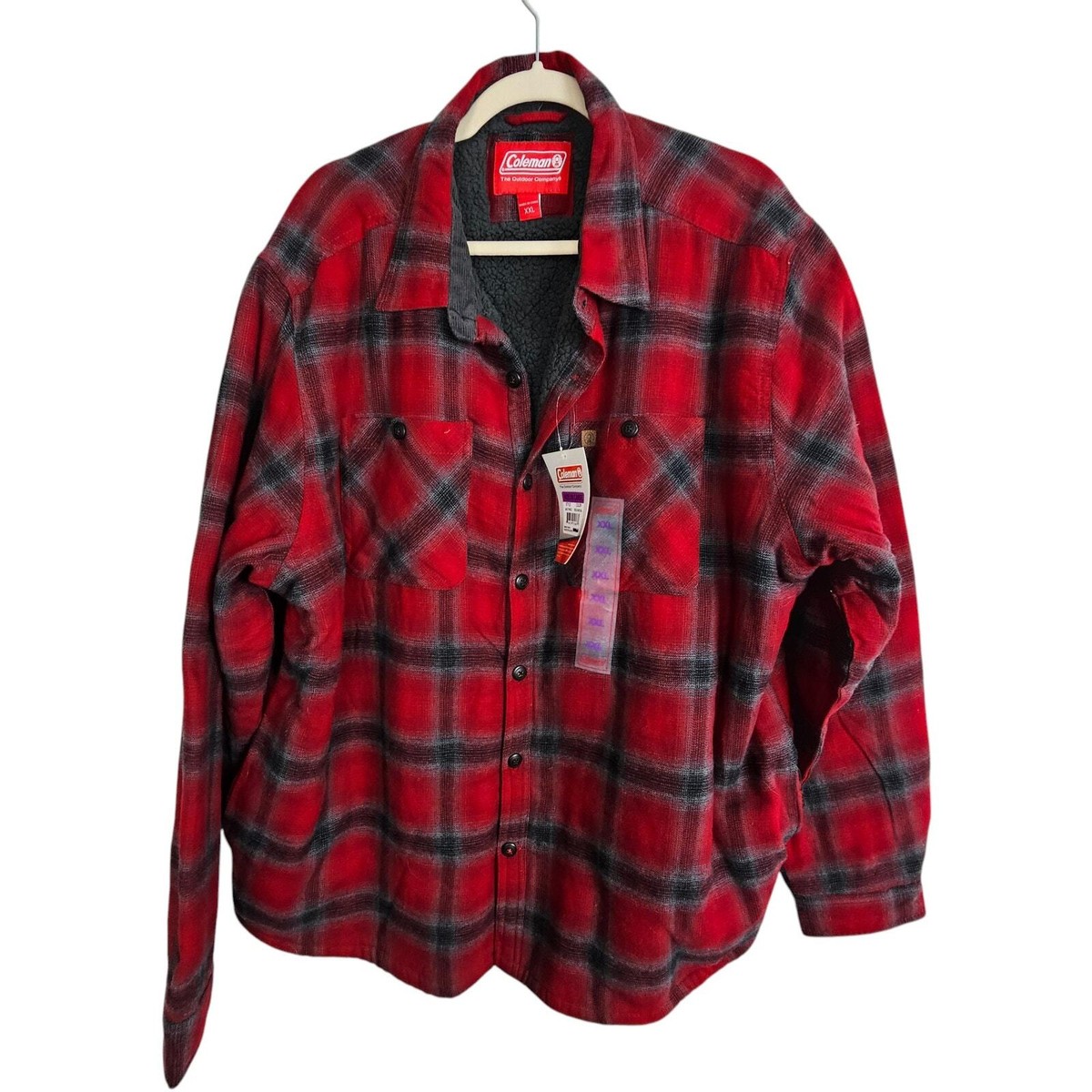 Coleman Jacket Flannel Shirt Jacket Men XXL Red Gray Plaid