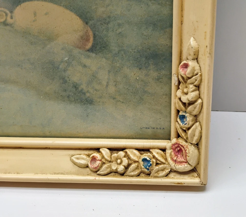 1930 "Regalo del cielo" Litografía Marco original Vestido de bebé Annie Benson Muller Foto 3 de 4