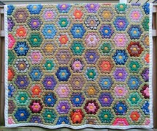 VINTAGE HAND SEWN QUILT cotton 84x80 handmade grandmothers garden