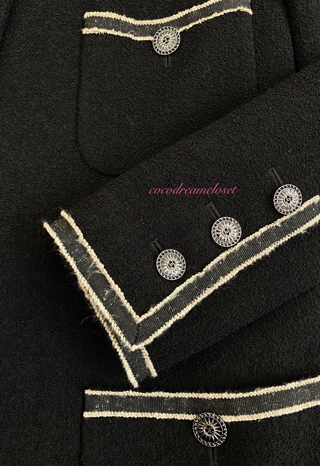 GIACCA CHANEL 14C MOST WANTED SENZA TEMPO NERO TWEED ECRU FINITURE A NASTRO TAGLIA 36