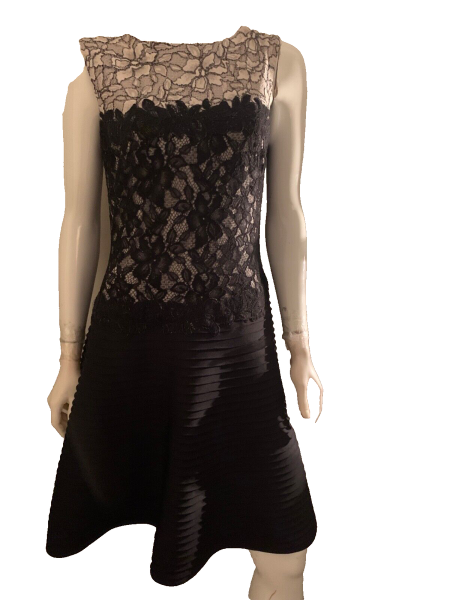 New Tadashi Shoji winterknit fit and flare body lace dress black and grey  size 8