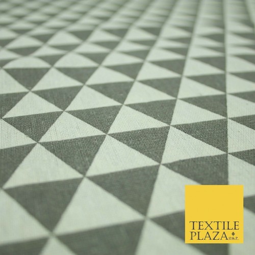 Grey White Geometric Triangle Design Printed 100% Cotton Linen Fabric 60" Wide - Picture 2 of 5