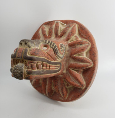 Quetzalcoatl 3D Terracotta Wall Hanging 9.5in round 7in 3D Face