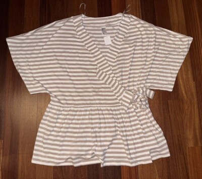 Sz US 20 ~ ANKO PLUS Stone Stripe Beige/White Striped ''SS Wrap Empire Top'' ~ NWT
