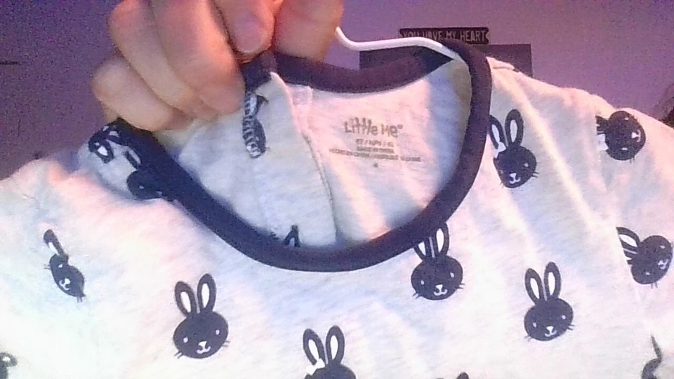 CUTE BUNNY RABBIT FACE POLKA DOT DRESS Little Me 4T Gray Long Slv 2-Pockets Flaw - Image 4 of 4