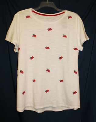 Kim Rogers Curvy 1X Plus Red, White & Blue Embroidered Flags Tee Shirt NWT