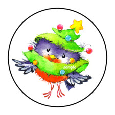 CHRISTMAS BIRD TREE ENVELOPE SEALS STICKERS LABELS TAGS 1.5" ROUND 30 CUTE