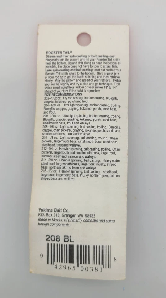 De colección Worden's #208 SF 1/8 oz. Señuelo de pesca cola de gallo Foto 3 de 4