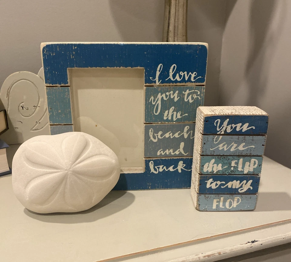 Primitives By Kathy Beach Lot Wood Picture Frame And Shell Blue Sea Lot - Image 2 of 4