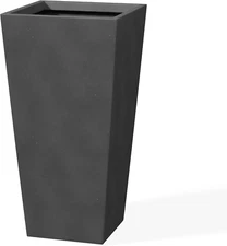 28" H Concrete Tall Tapered Planter, Large Outdoor Indoor Garden Plant Pot with