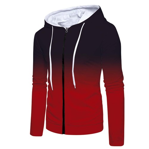 Men's Long Sleeve Zipper Hoodie Sweatshirt Gardient Prin Full Zip Outdoor Coat - Picture 19 of 47
