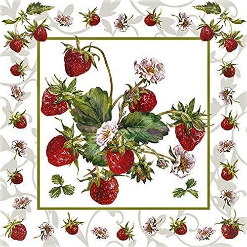 Strawberry Napkins 20-ct 3-ply 13x13 Floral Mother's Day White Red Green - Picture 1 of 9