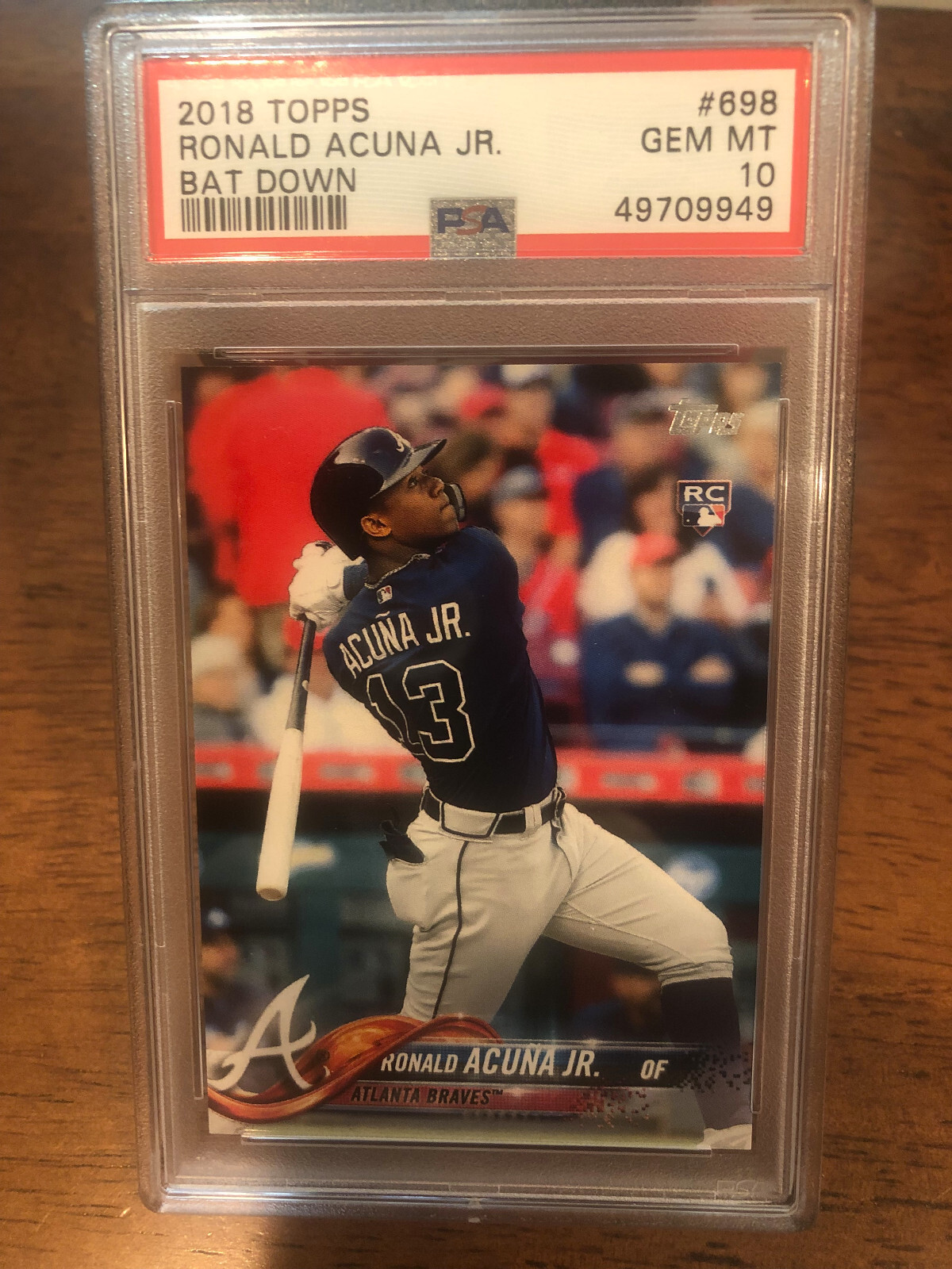 2018 Topps Series 2 Ronald Acuna Jr. Bat Down PSA 10 RC Rookie #698