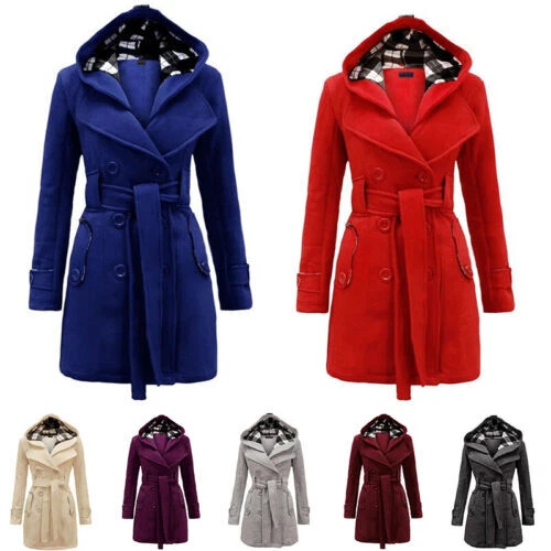 Women Double-breasted Coat Hooded Winter Jacket Warm Clothing