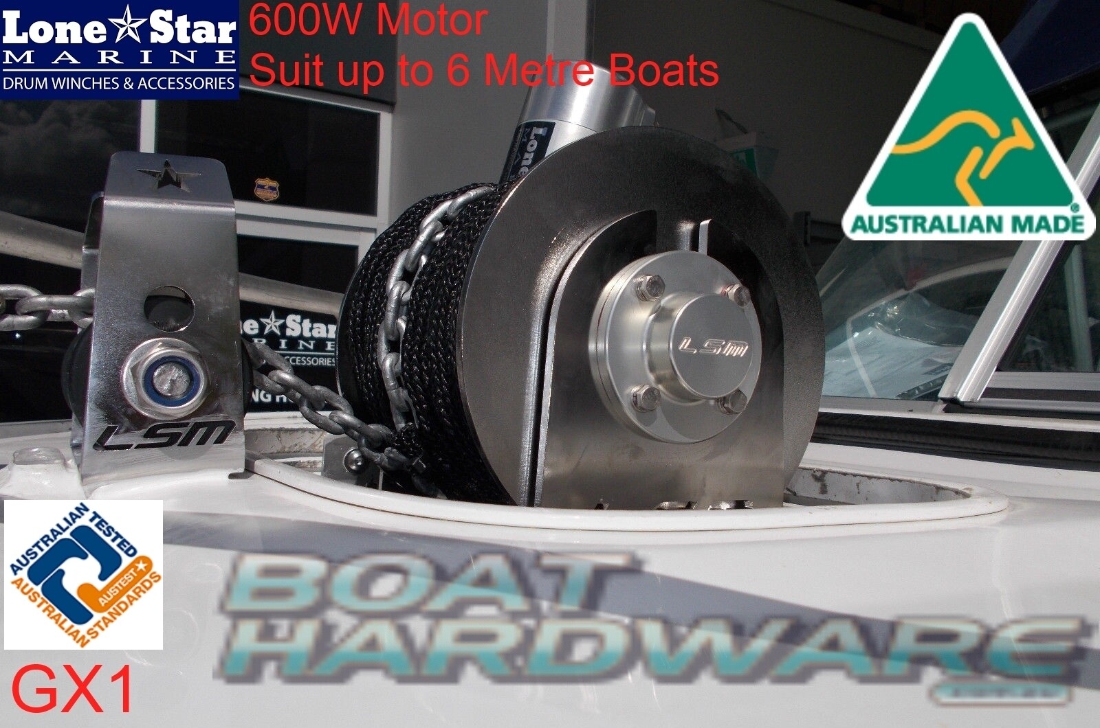 Anchor Winch GX1 KIT Lone Star Lone Star 600W Electric 200mm Drum up to