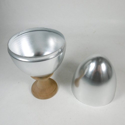 T832 SCHMUCKKÄSTCHEN SCHMUCKKÄSTCHEN EIFORM EIER ALUMINIUM UND HOLZ VINTAGE - Bild 7 von 8