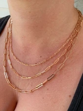 14k Rose Gold Plated Solid 925 Silver Paperclip Rolo Chain 2.5mm- 4mm Necklace