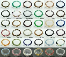 10MM - Genuine Natural Gemstone Round Beaded Elastic Stretch Bracelet BirthStone