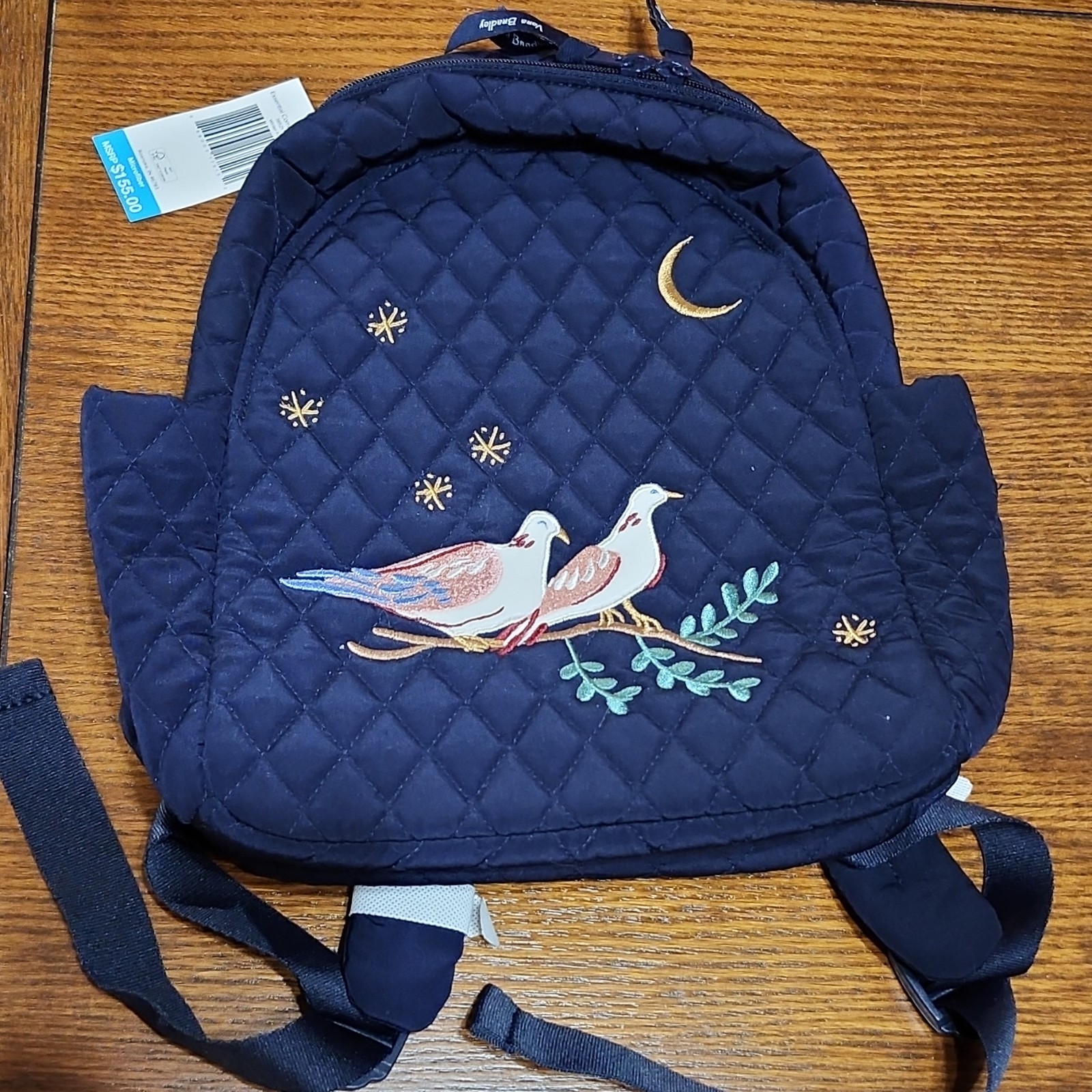 Vera Bradley Kids Quilted Backpack Navy Blue Embroidered Bir