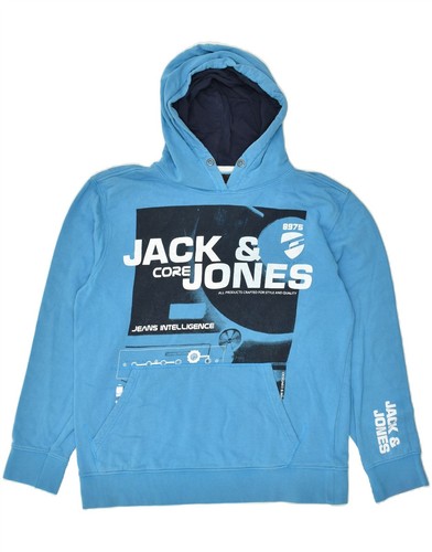 JACK & JONES Mens Graphic Hoodie Jumper Large Blue BE16