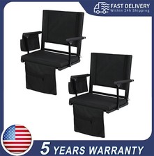 2 Pack Folding Stadium Seats w/ Back Support Portable Bleacher Chairs Cup Holder