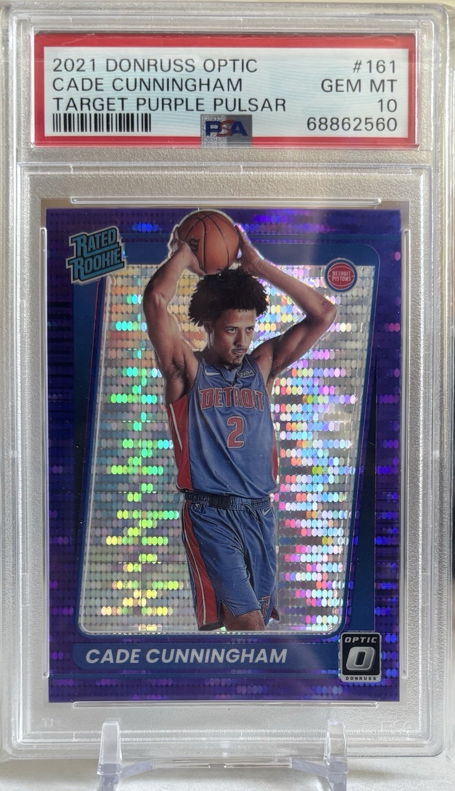 2021-22 Optic #161 Cade Cunningham Rated Rookie RC Target Purple Pulsar PSA 10